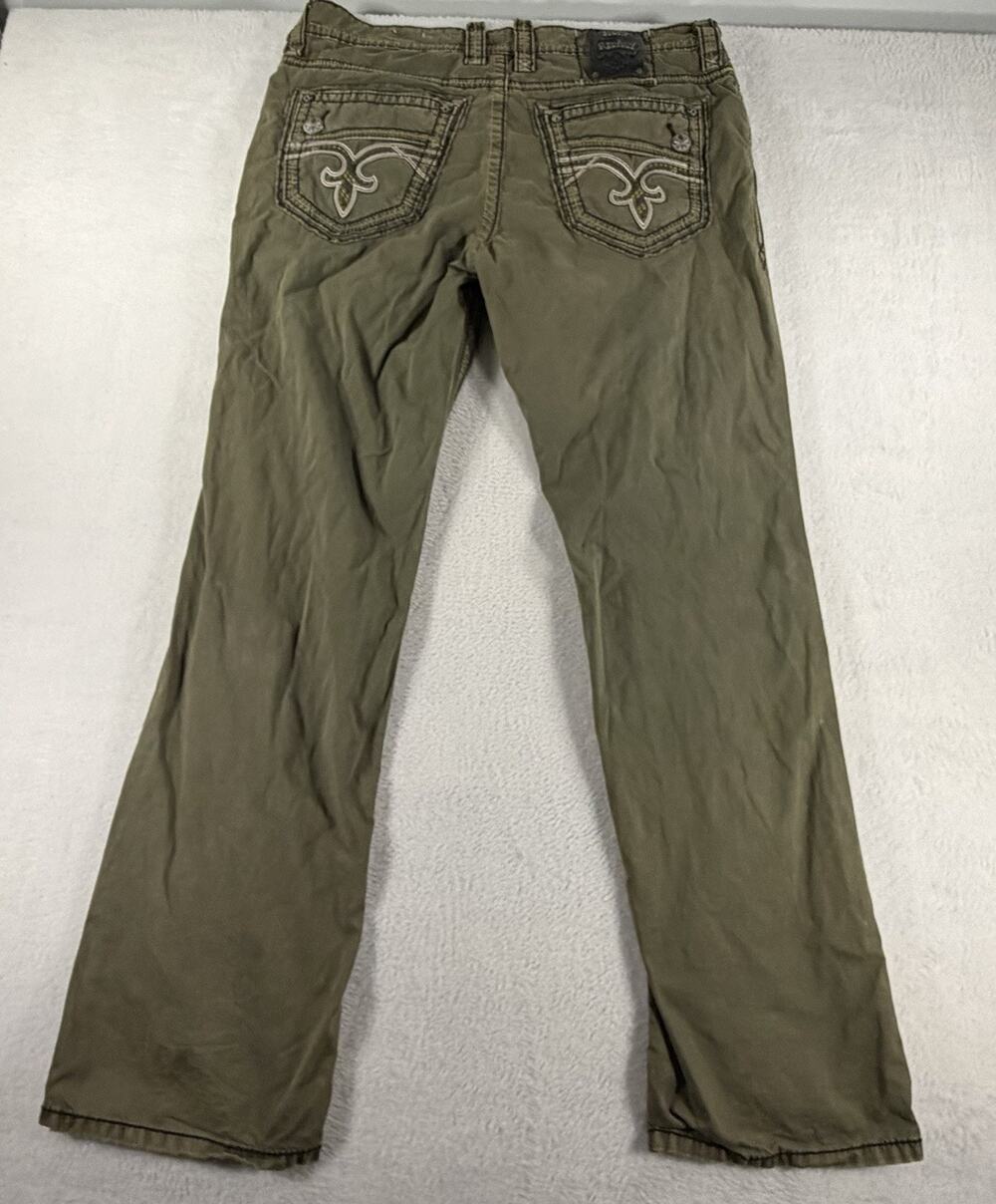 Rock Revival Mens Olive Green Pants Size 36x34 EPOS Stretch Flap Straight Jeans